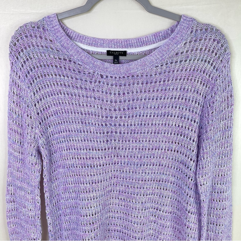 Talbots 100% Cotton Open Knit Breezy Lavender Sweater Petite M